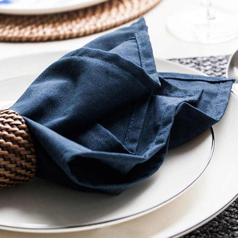 Navy Blue Hemstitch Custom Linen Napkins Reusable Kitchen Linen Tea Towels Soft Comfortable Cotton Napkin Wedding Table Napkin Customized Size темно-синий