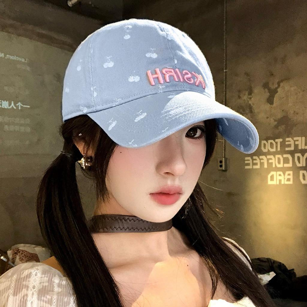 Japanese Sweet Blue Letter Embroidered Cap Women'S Casual Hat Wide Brim Showing Small Face Big Head Circumference Baseball Cap