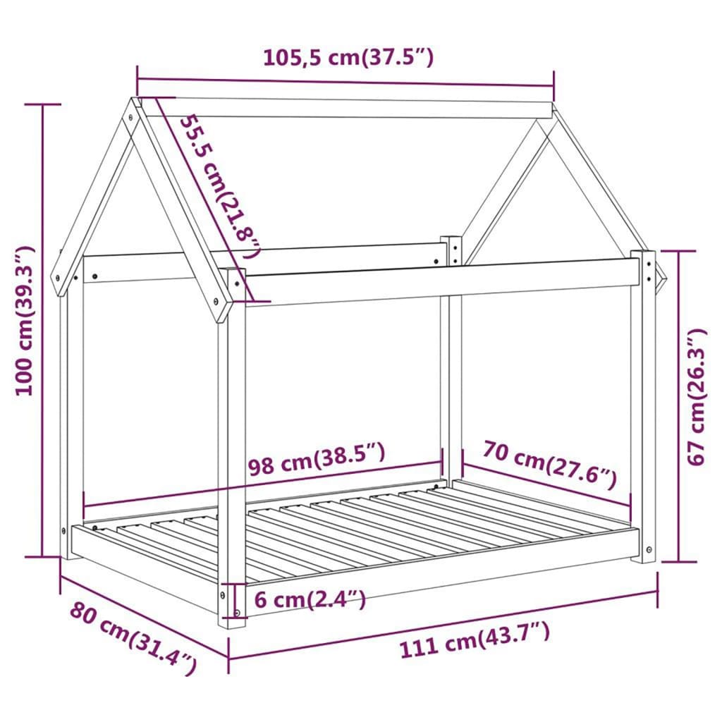 Vidaxl Legowisko Dla Psa, Szare, 111X80X100 Cm, Lite Drewno Sosnowe