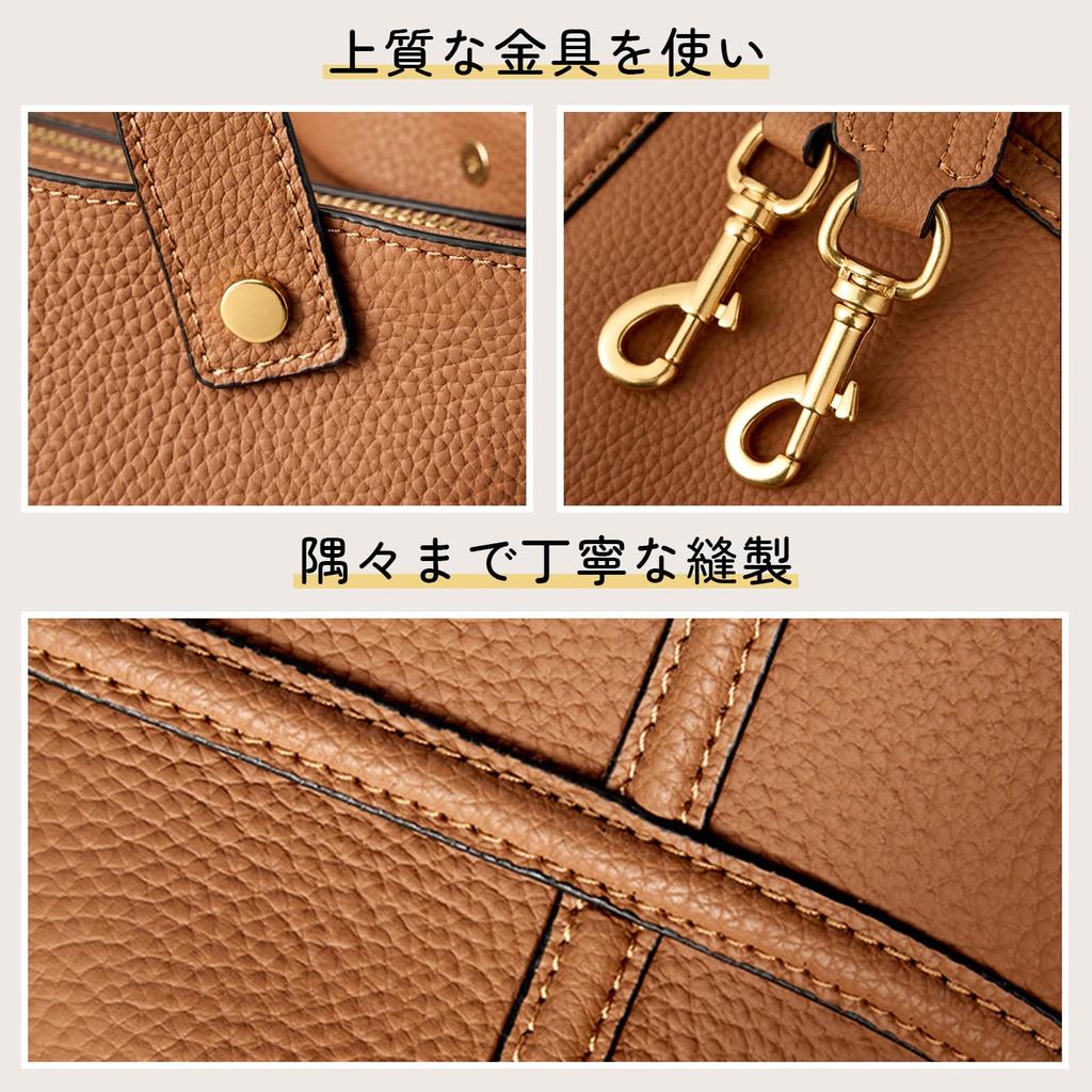 MFFOR Premium Genuine Large Stylish and Perfect for or Shoulder Bags Women's 2-Way Handbag, Leather, Capacity, Stylish, Commuting, Crossbody, (Brown)