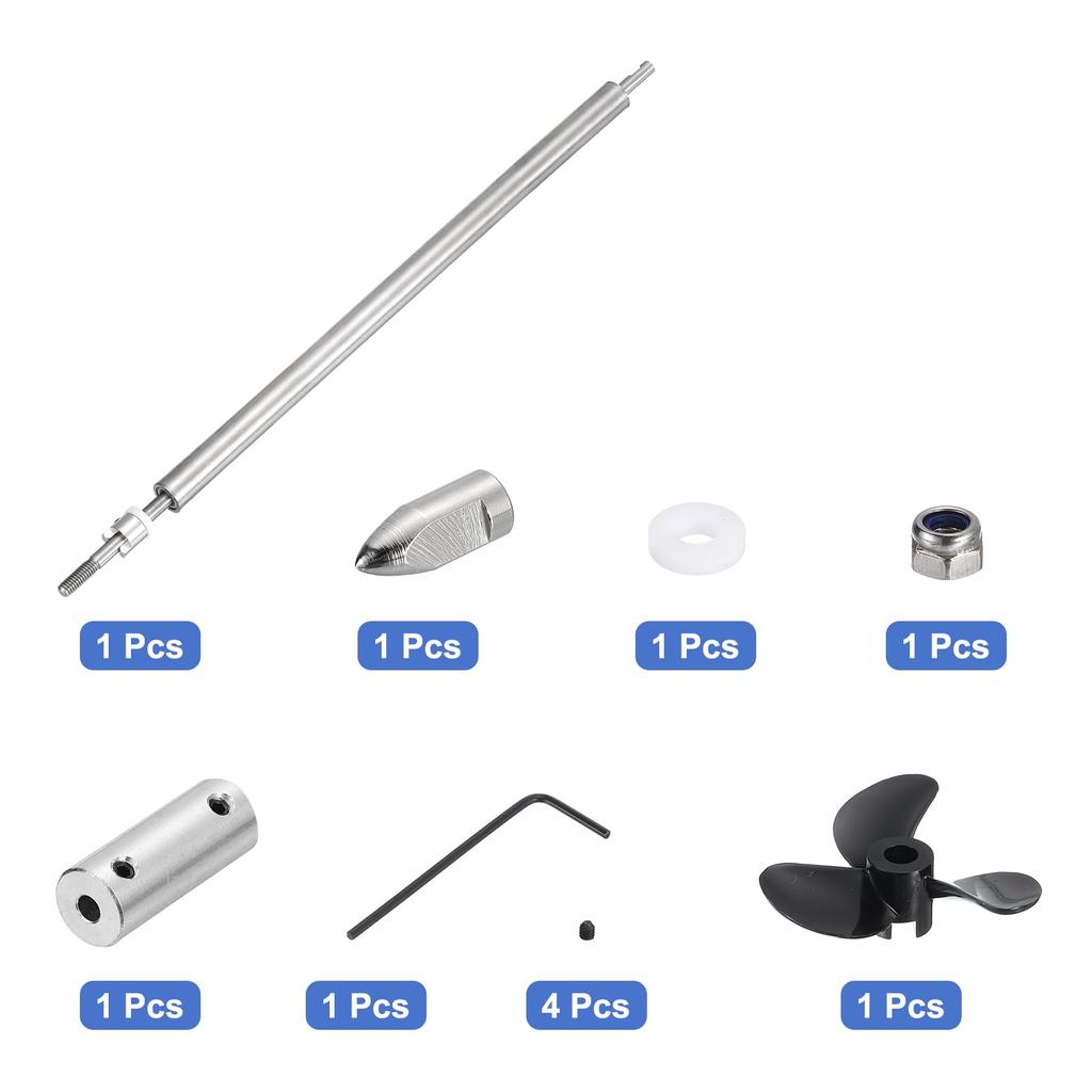 Uxcell Kit de Montagem de Eixo de Transmissão de Barco RC com Hélice e Junta de Acoplamento, Eixo L250mm, Luva L200mm, Três Hélices D36mm, Eixo de Motor 3.17mm