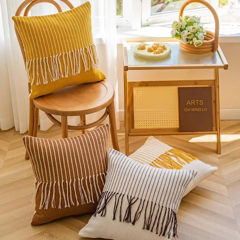 Linen Pilllow Cover with Tassels Soft Cushion Cover for Living Room Pillowcase Decorative Pillows Nordic Home Decor Cojines