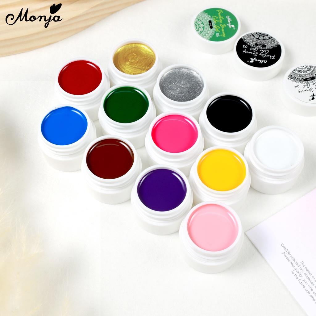 monja 5ml 12 barev Gel na malování nehtů UV lak Kreslení Černá Bílá Salonní barvy Lak Semipermanentní Vylepšení Manikúra Design Nástroj
