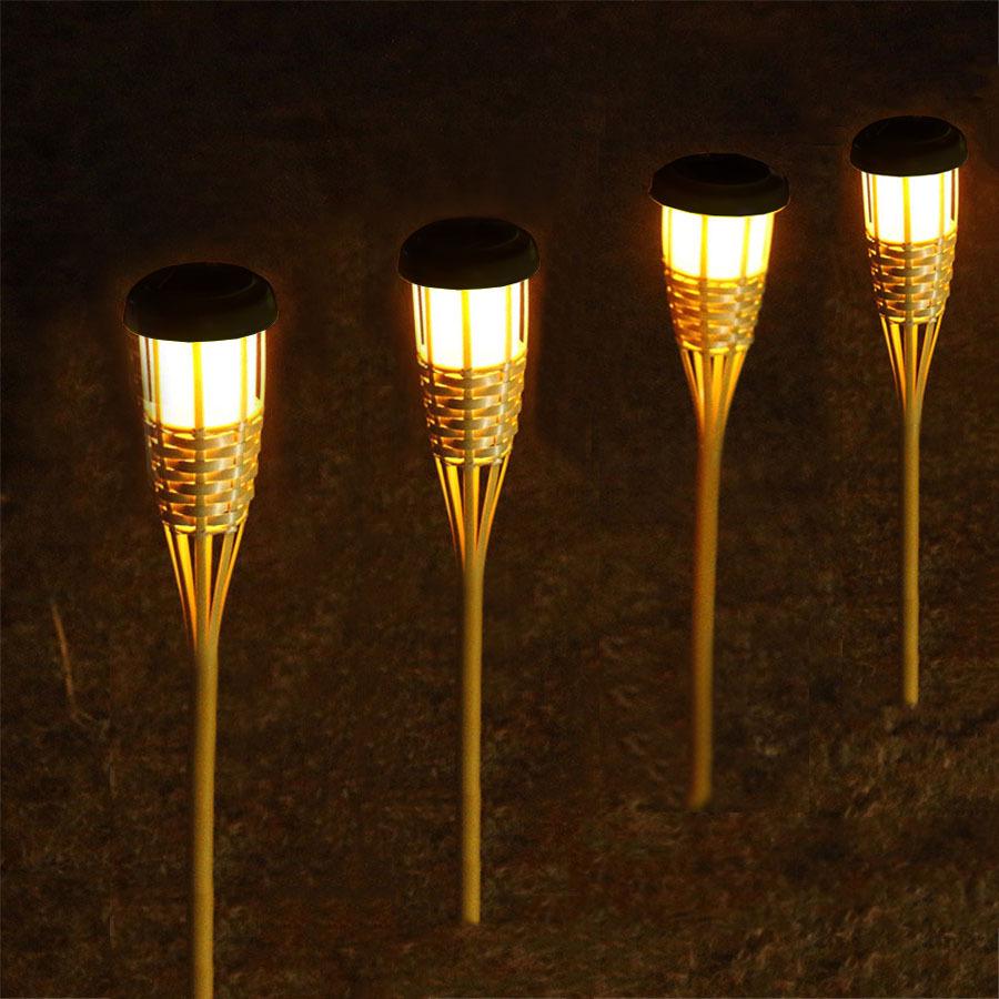 Bamboo LED Solar Flame Torch Light for Outdoor Garden and Lawn