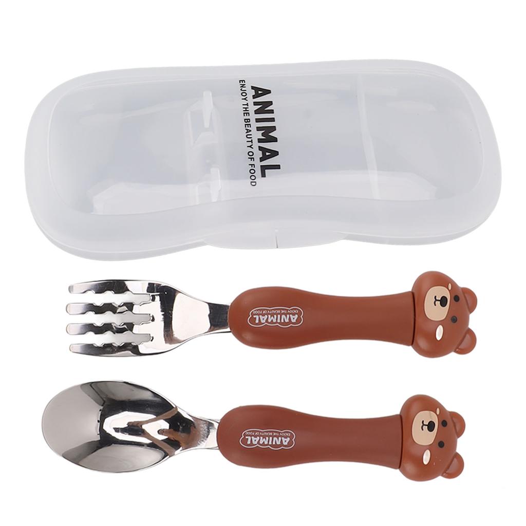 Cartoon Fork Spoon Stainless Steel Baby Feeding Training Spoons Forks Portable Children Animal