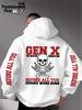 Gen X Totenkopf Knochen Rock Geste Print Herren Hip Hop Sportlicher Hoodie, Seiten Vertikaler Buchstaben Slogan Rückendesign, Locker Punk Street Sweatshirt