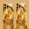 Wzór Galopującego Konia Złoty Metaliczny Lakier Szklane Etui na Telefon Dla iPhone 11 12 13 14 15 16 17 Pro Max Plus 17Air 16E Pokrowiec