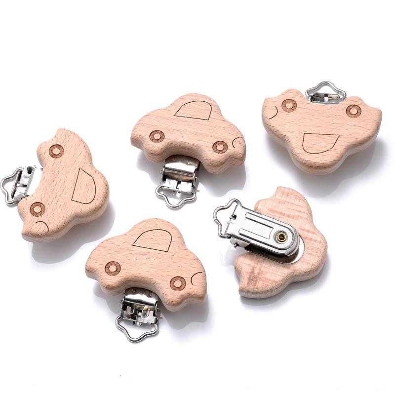1Pcs Cute Modelling Beech Wood Pacifier Clip Baby DIY Cartoon Animal Wooden Log Pacifier Clips Nipple Chain Holder BPA Free