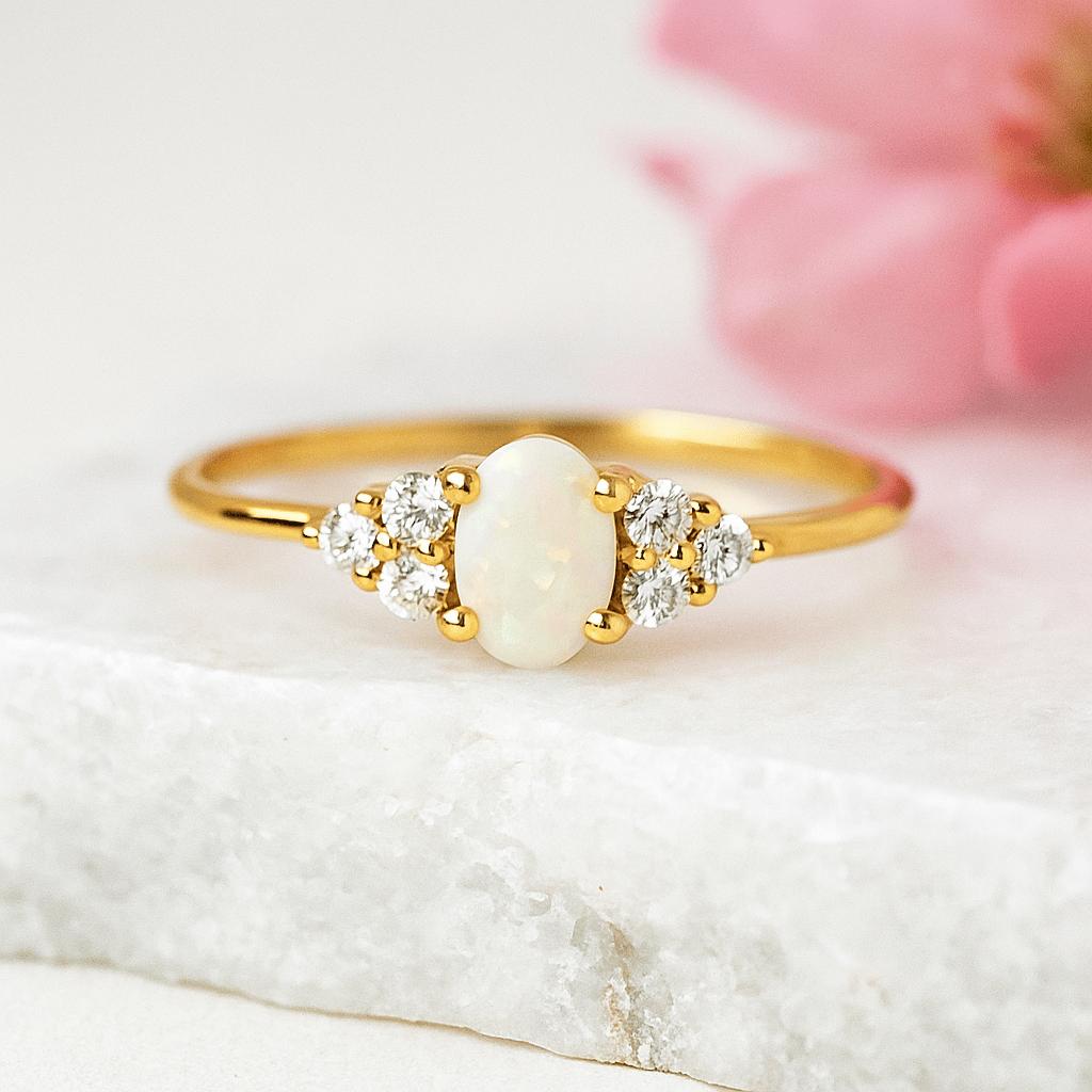 

Кольцо с огненным опалом овальной формы, кольцо-кластер с бриллиантами CZ, серебро с позолотой из желтого золота, подарок на день рождения для любви 10 US розовый