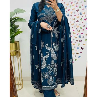 Bollywood Kurta Pant Dupatta Set Indian Women Top Tunic Kurti Salwar Suit Dress VF-20258a