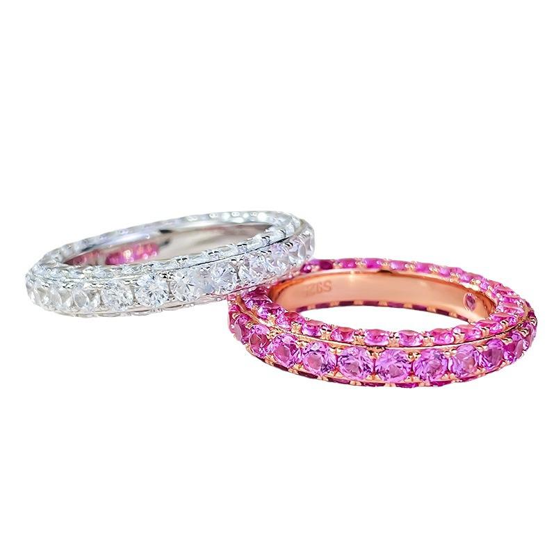 Chic Tri-Sided Full Diamond Ring: European & American INS Style, Luxurious Single Row Design, Versatile Fashion Jewelry