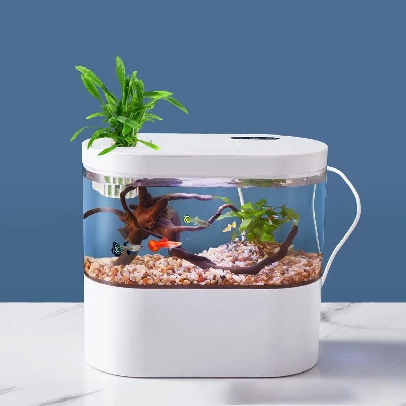 USB Mini Desktop Aquarium Built-in Water Pump / LED Light / Filter Self Circulation and Self Circulation Goldfish Tank