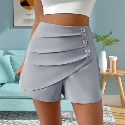 Pantaloncini estivi da donna a vita alta asimmetrici con bottoni pieghettati tinta unita slim fit morbido controllo della pancia sopra il ginocchio mini pantaloncini