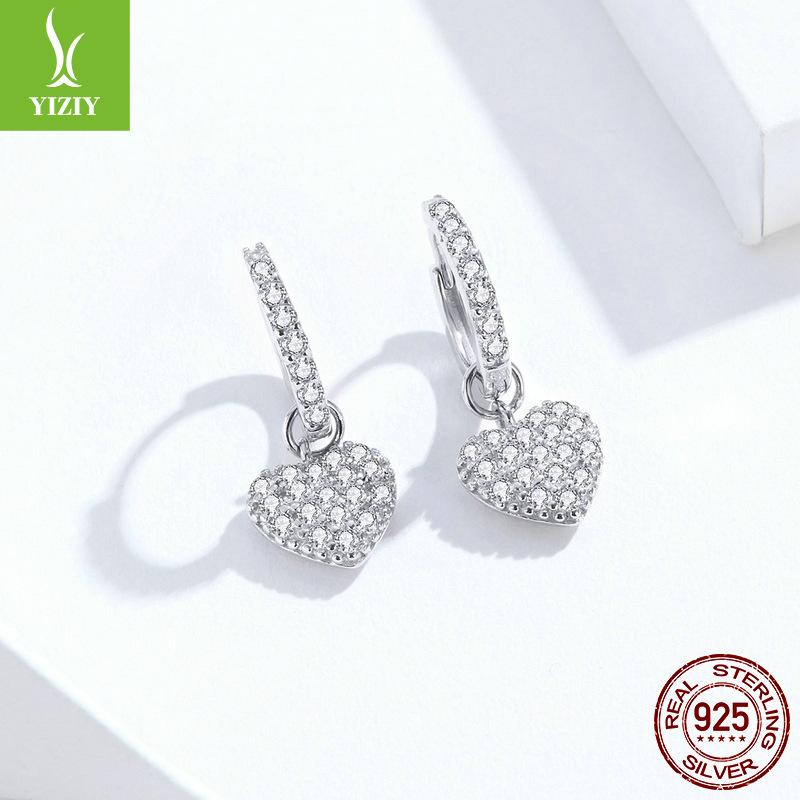 Love S925 Sterling Silver Heart Earrings Women'S Fashion Zircon Style Sterling Silver Ear Buckles Sce821