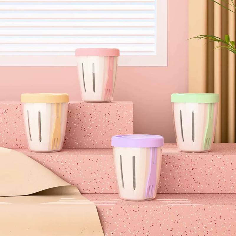 Cylindrical Salad Container—Plastic Fruit Cup With Fork And Drainage Holes, Multi-Purpose Portable Vegetable Lunch Box