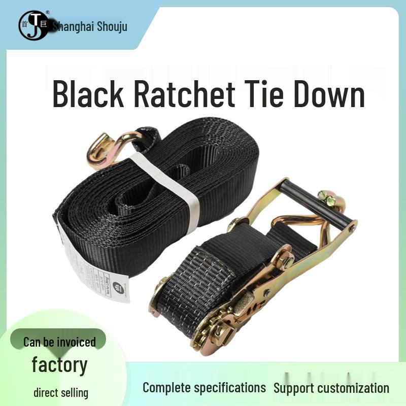 

Black Ratchet Tie Down Polyester Webbing for Cargo and Container Securement 25mm x 5m