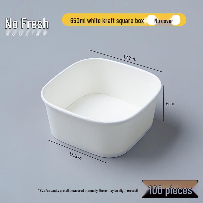 Disposable Square Food Container - 650ml White (100 Count) 650ml