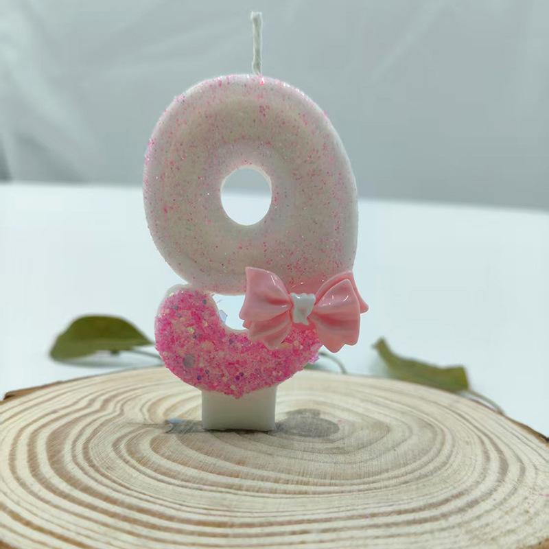 

Креативный цифровой розовый белый бант цифровая свеча украшение для торта на день рождения украшение для вечеринки по случаю дня рождения предметы первой необходимости Number 9