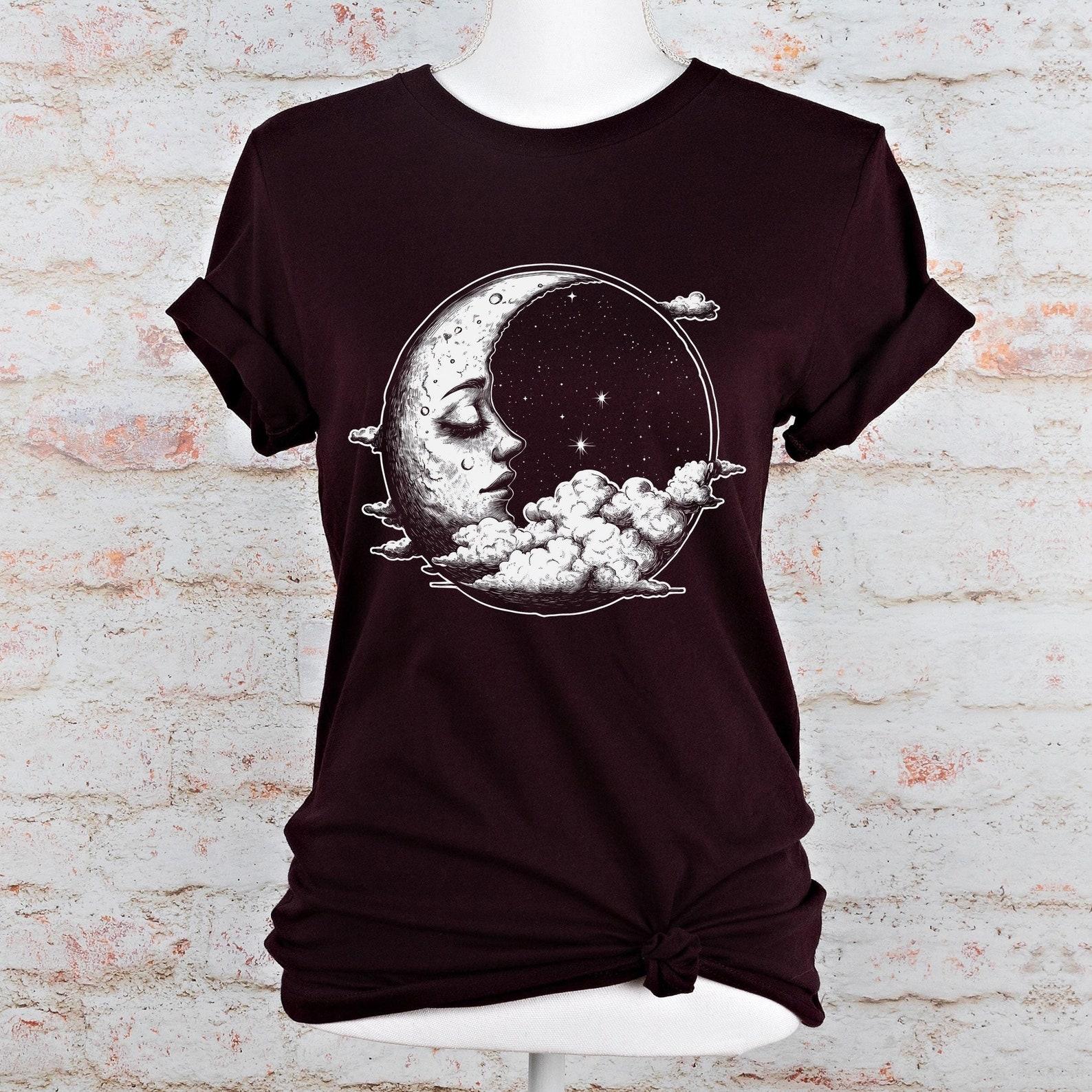 Celestial Moon Face T-Shirt: Gothic Lunar Graphic Tee S