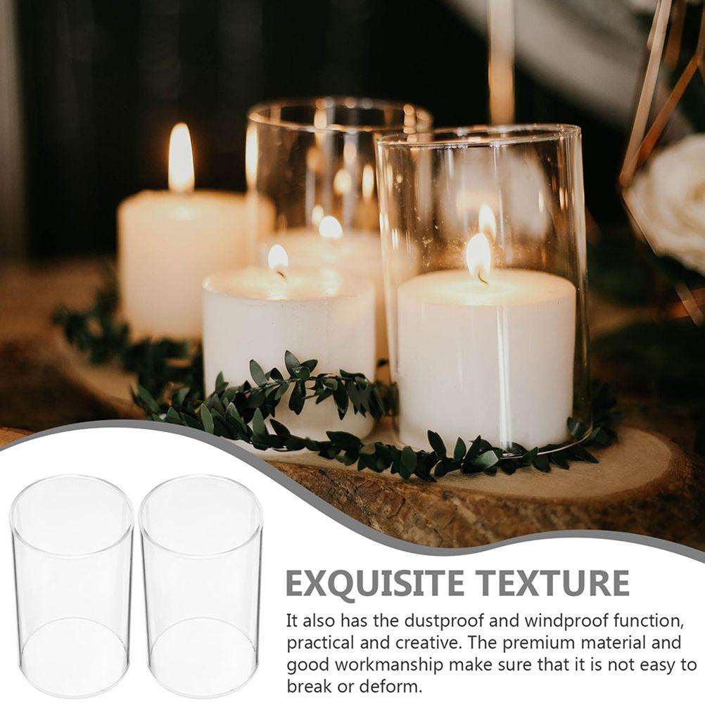 2Pcs Glass Covers Glass Candleholder Tube Shade Cup Shape Holders Open Flame Chimney Tube Cover home decor