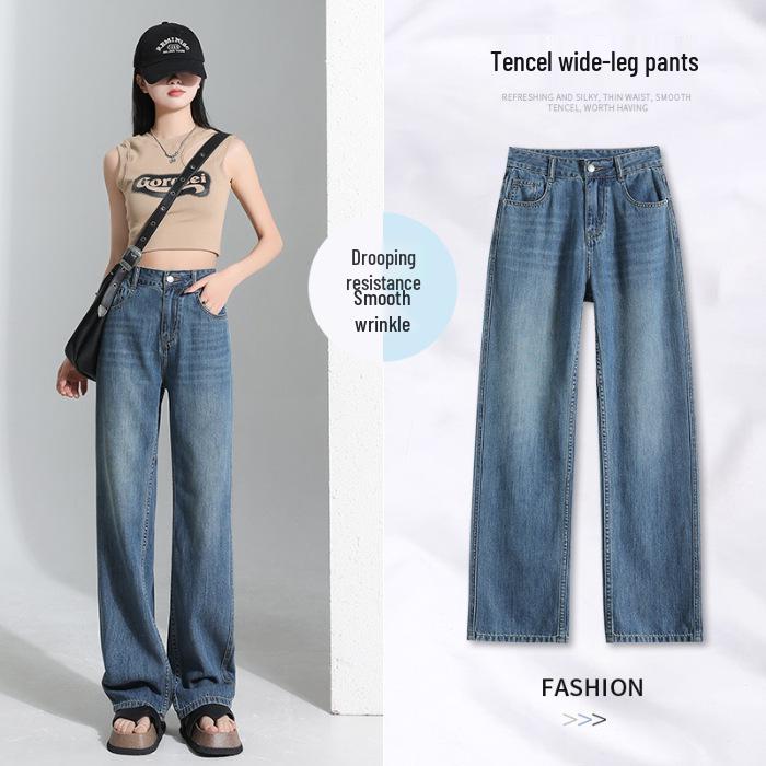 Summer Women s Light Blue Tencel Denim Wide-Leg Pants 2XL
