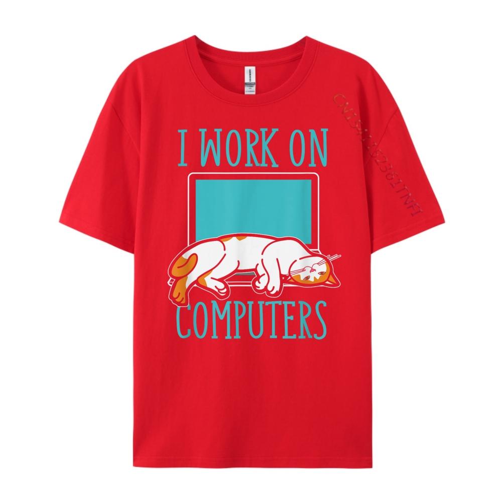 Funny Cats And Computers Laptop Tshirts For Pet Lovers Printed TShirt New Year New Years Eve Camiseta