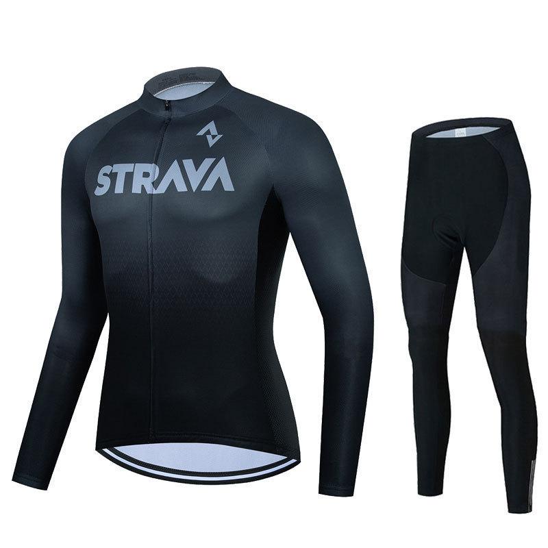 Best-selling STRAVA long-sleeve cycling jersey set, cross-border fleet edition, quick-dry breathable straps with drawable designs