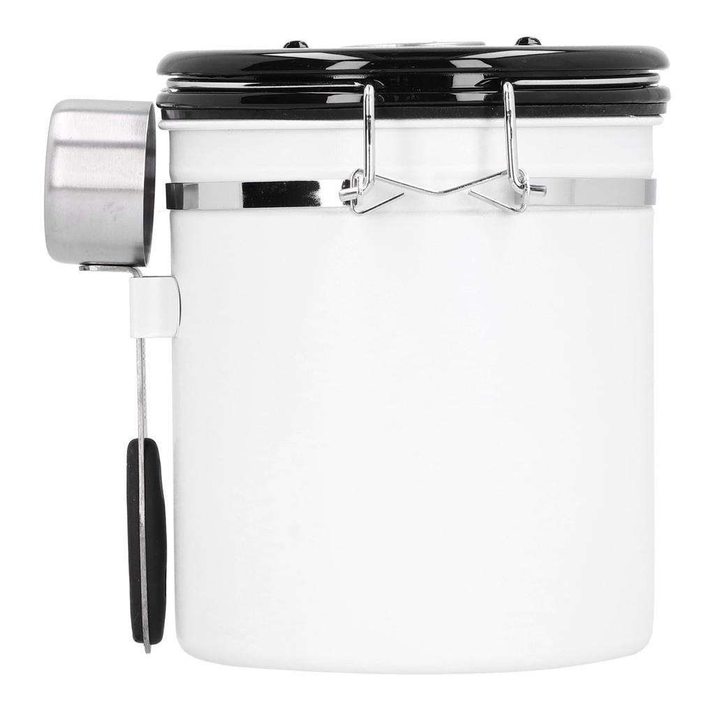 Sealing Container with Spoon Stainless Steel Coffee Beans Canister with Release Valve White1.8L