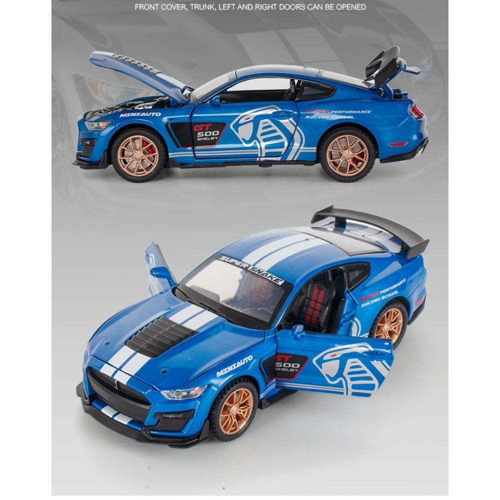 1/32 Ford Shelby GT500 Toy Car for Children Diecast Metal Miniature Model Pull Back Sound & Light Collection Gift Kid Boys
