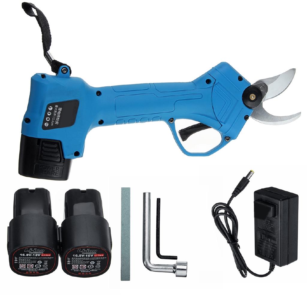 16.8V Rechargeable Electric Pruning Scissors Pruning Shears Garden Pruner Secateur Branch Cutter Cutting Tool With 2x Battery