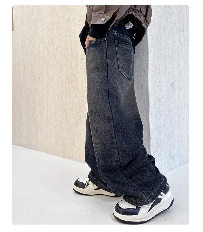 Boys' Fleece-Lined Casual Jeans - Spring/Autumn 2025 Style for Mid-to-Large Children