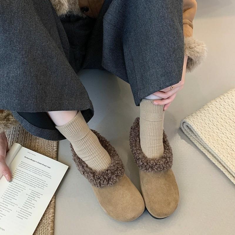 2025 Autumn and Winter New Fashion Outer Wear Thick-soled Bag Head Half Slippers Women's Velvet Warm Versatile Shoes