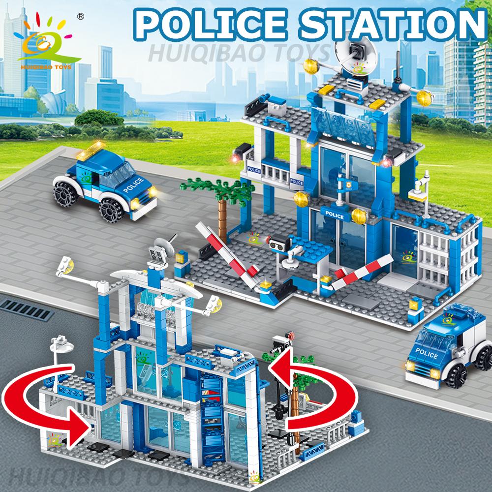 Non-Toxic 753Pcs City Police Station Building Blocks Set Children Diy Car Figures Bricks Educational Toys For Children Adult Gift