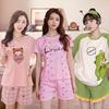 Women's Summer Pajama Set: Round Neck, Short Sleeve, Cartoon Print, Age-Reducing Homewear