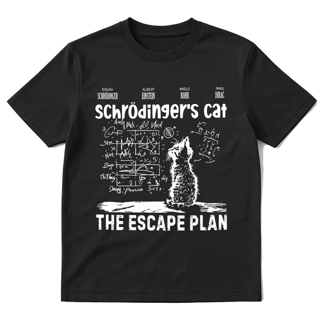 Schrodingers Cat The Escape Plan Tshirt Physics Quantum Mechanics Print Short Sleeved T Shirt Unisex Women Cotton Casual Tshirts