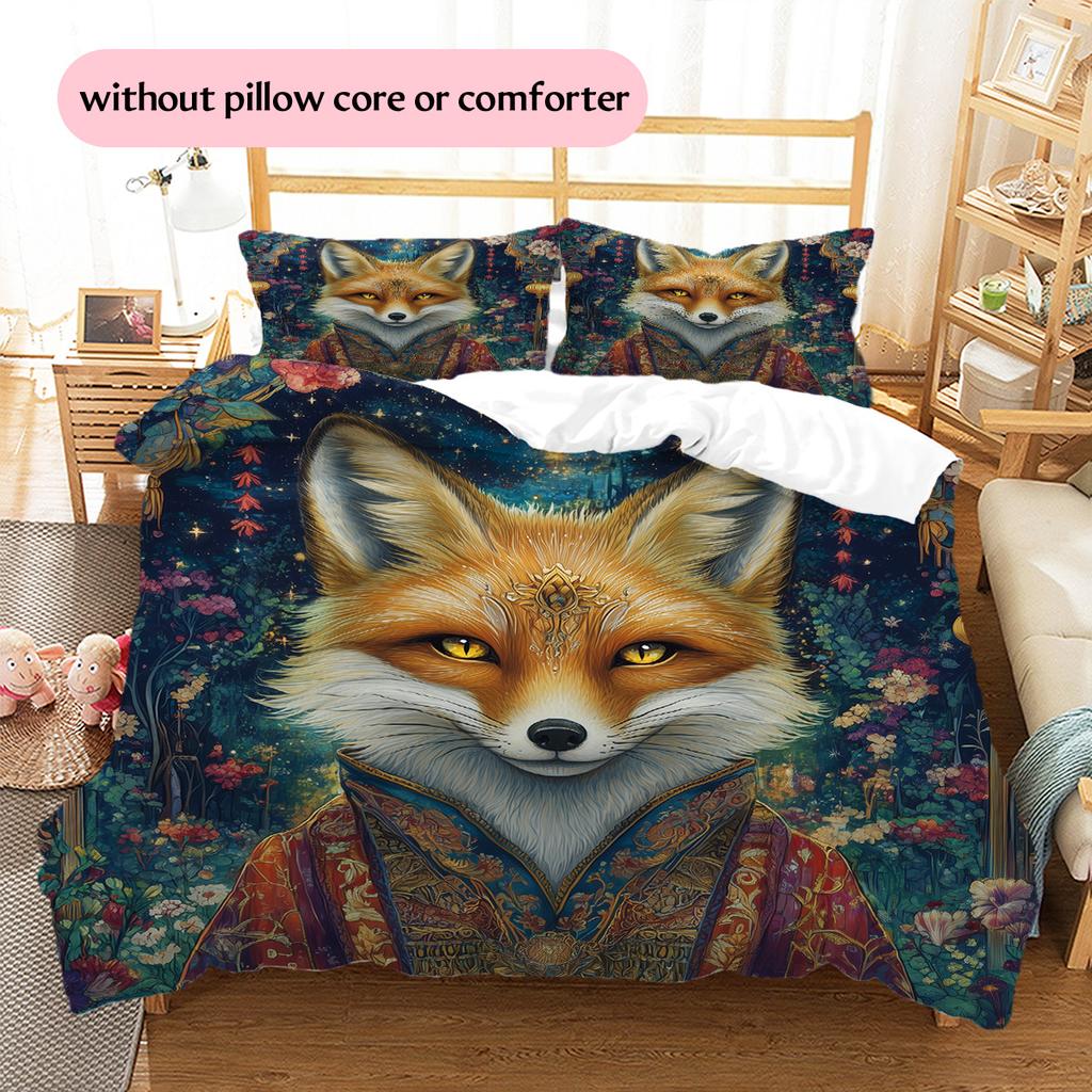 Majestic fox  Pattern Bedding Quilt Set Quilt Cover Pillowcase Home Decoration  Gift (1 * duvet cover + 2 * pillowcase, without core)