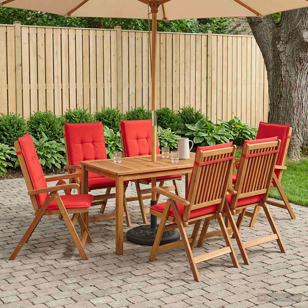 7 Piece Garden Dining Set 6 Seater Red Solid Wood Acacia