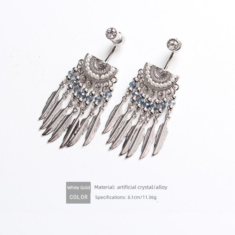 

99 Karat Fashion Women s Exaggerated White Gold Color Tassel Earrings White Gold