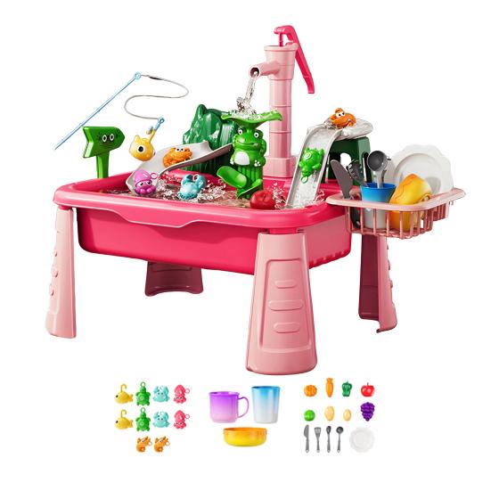 

Детский ролевой игровой кухонный набор, электрическая игрушечная посудомоечная машина с аксессуарами, меняющими цвет, система циркуляции воды и игра в рыбалку красный