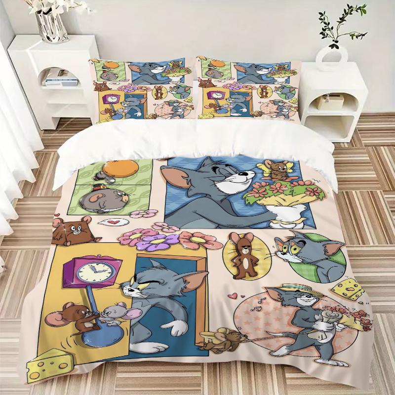 3-teiliges Gutes Freunde Tom & Jerry Bettwäsche-Set - Enthält 1 Bettbezug und 2 Kissenbezüge, Bequeme Bettwäsche mit Stilvollem Design für Schlafzimmer F016