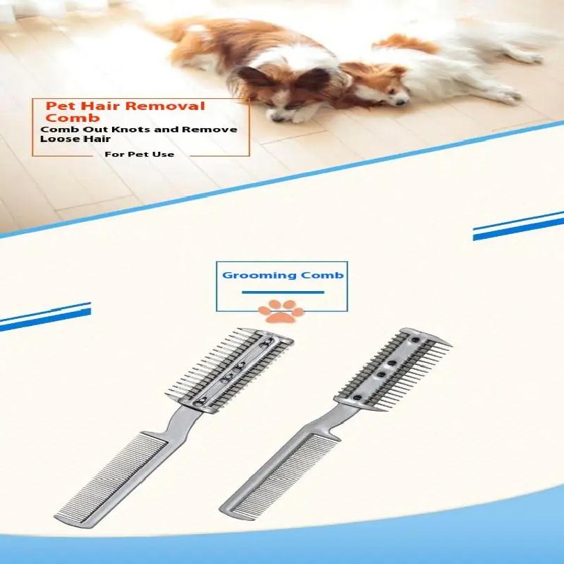 Pet Dog Hair Trimmer Comb Cutting Cut With 2 Blades Grooming Razor Thinning Dog Cat Combs Dog Cat Hair Remover Hair Brush Comb.