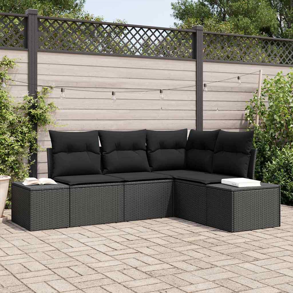Garden Sofa Set 4 Pcs Black Poly Rattan