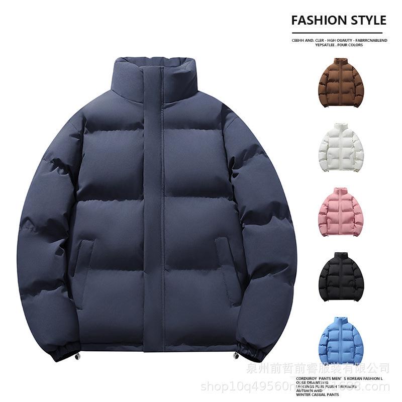 Men's winter new stand-up collar solid color thickened long-sleeved cotton-padded clothes trendy men's warm and casual personalized cotton clothes