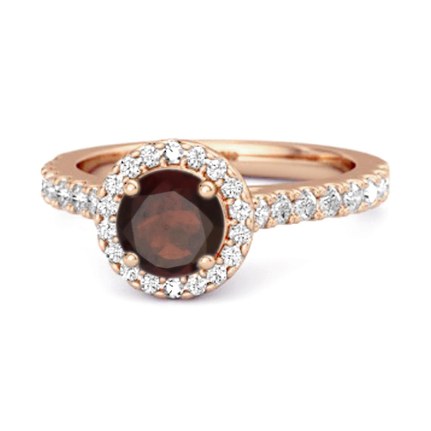 

Garnet Round Halo Accents Ring - 925 Sterling Silver Rose Gold Vermeil 8 Яскраво-рожевий