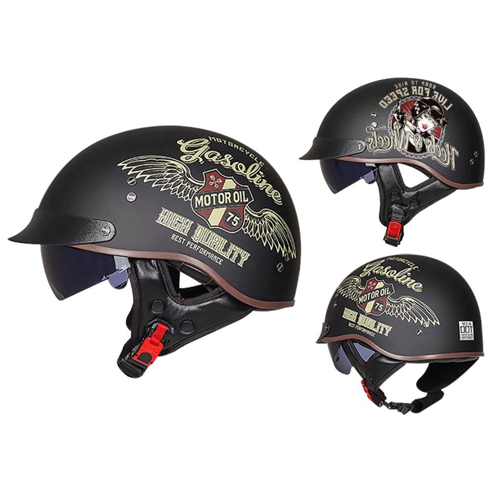 Retro Helmets For Motorcycle Capacete De Moto Helmet Vintage Street Touring Scooter Half Helmet Built In Visor DOT Certification