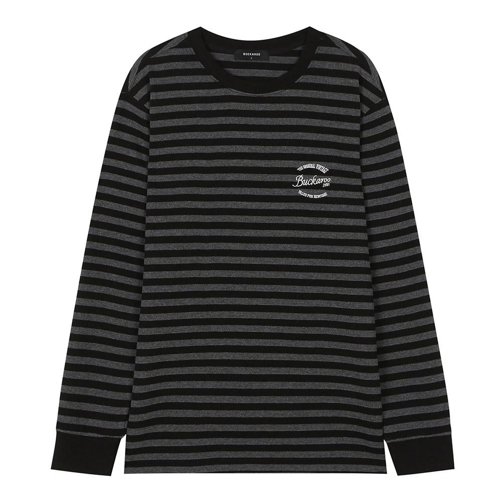 Burkeru Men S Waffle Stripe Round T-Shirt Charcoal Gray Charcoal Grey_Xl