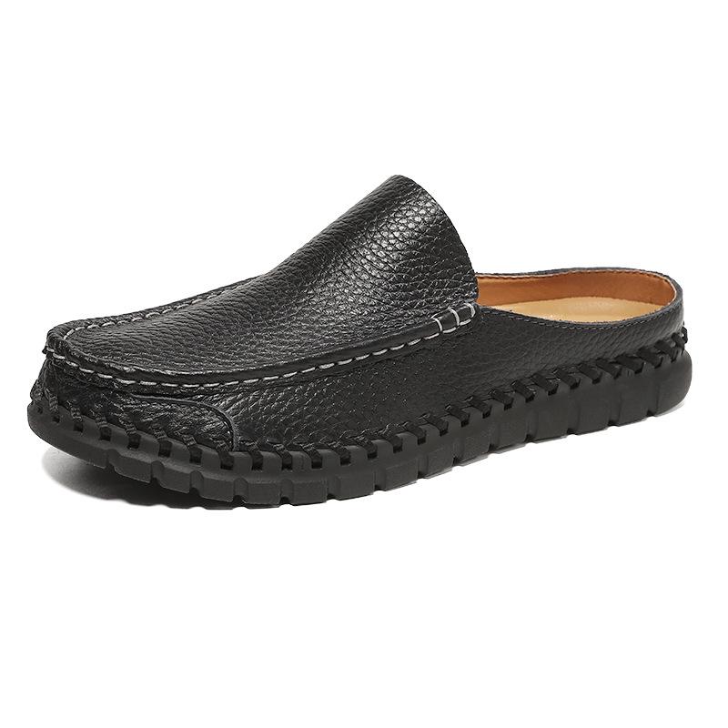 Men s 2026 Large Size Breathable Summer Outdoor Half Slippers - Trendy Genuine Leather Closed Toe Casual Shoes 39