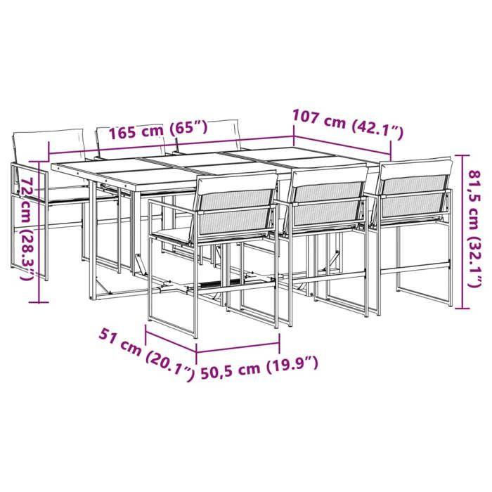 VidaXL Ensemble à manger de jardin avec coussins 7 pcs blanc textilène, ensemble à manger d'extérieur, meuble à manger de 3295089