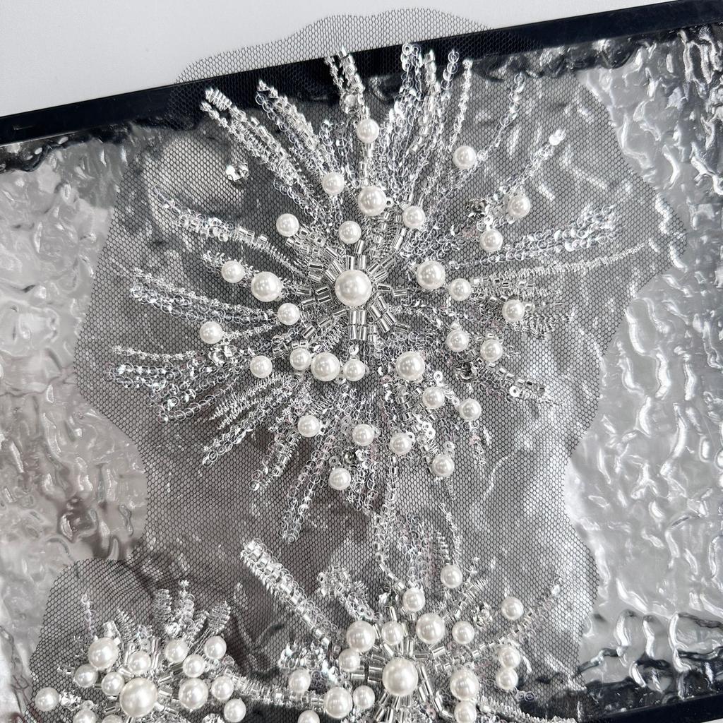 Mesh Handmade Beads Flower Embroidery Lace Cloth Sticker Clothing Dress Performance Clothing Decorative Cloth Sticker Accessories