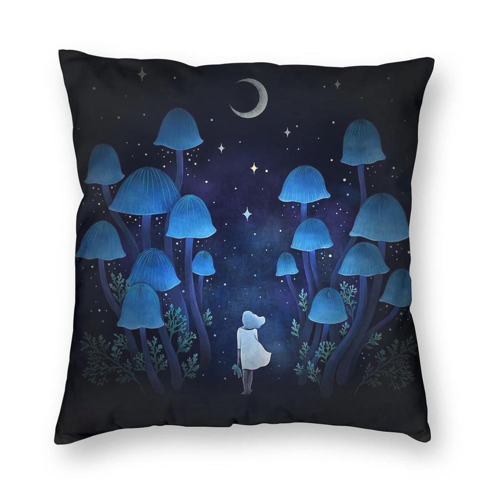 Fungi Forest Dreamy Night Pillowcase Polyester Linen Velvet Printed Zip Decorative Pillow Case Room Cushion Cover